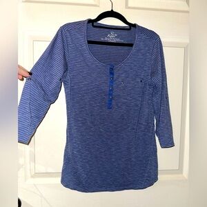Kuhl women’s blue striped pull tab sleeve top S casual outdoor athleisure